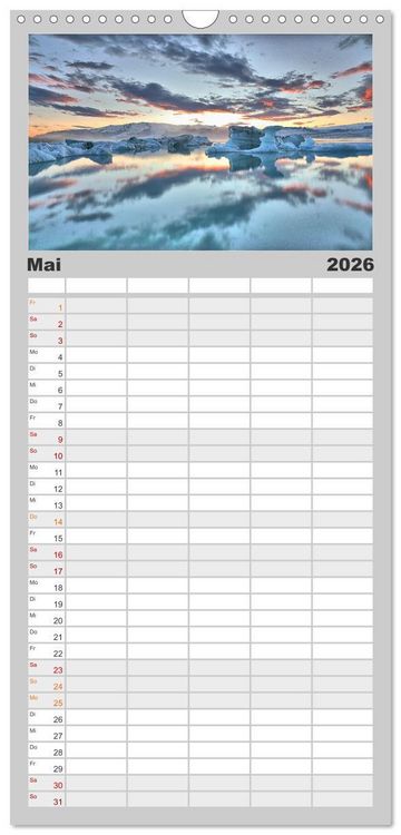 Produktbild: Familienplaner 2026 - Island - Traumland am Rande der Arktis mit 5 Spalten (Wandkalender, 21 x 45 cm) CALVENDO