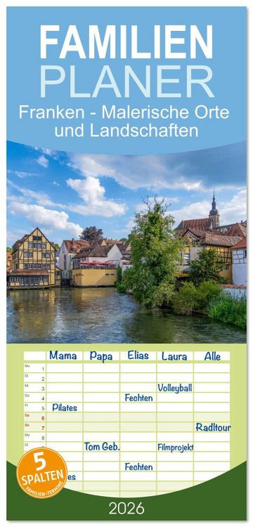 Produktbild: Familienplaner 2026 - Franken - Malerische Orte und Landschaften mit 5 Spalten (Wandkalender, 21 x 45 cm) CALVENDO