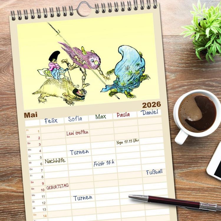 Produktbild: Familienplaner 2026 - Kawanabe Kyosai - Einhundert D&auml;monen mit 5 Spalten (Wandkalender, 21 x 45 cm) CALVENDO