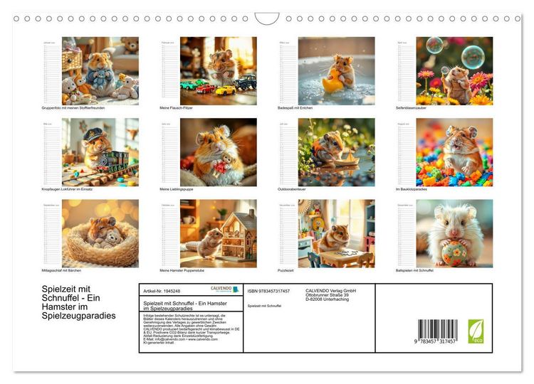 Produktbild: Spielzeit mit Schnuffel - Ein Hamster im Spielzeugparadies (Wandkalender 2026 DIN A3 quer), CALVENDO Monatskalender
