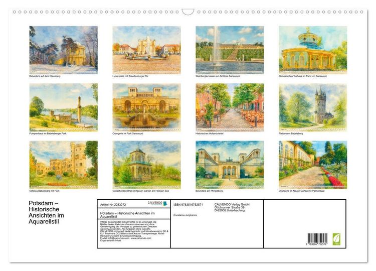 Produktbild: Potsdam &ndash; Historische Ansichten im Aquarellstil (Wandkalender 2027 DIN A2 quer), CALVENDO Monatskalender