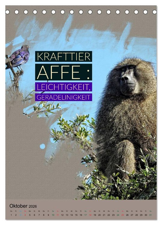 Produktbild: Afrikanische Krafttiere und deren Bedeutung (Tischkalender 2026 DIN A5 hoch), CALVENDO Monatskalender