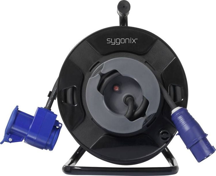Produktbild: Sygonix SY-6684366 Kabeltrommel 25m Schwarz CEE-Cara-Stecker