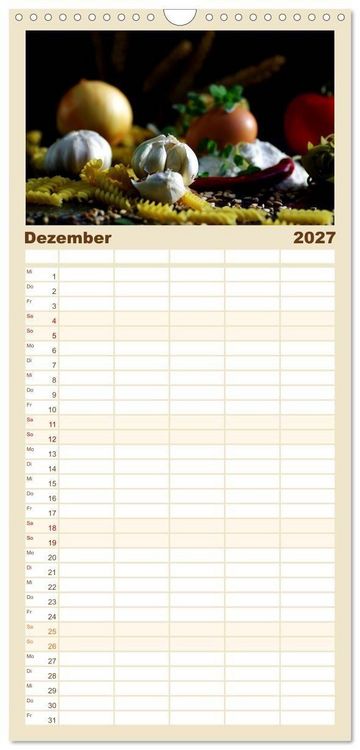 Produktbild: Familienplaner 2027 - Pasta Kreationen mit 5 Spalten (Wandkalender, 21 x 45 cm) CALVENDO
