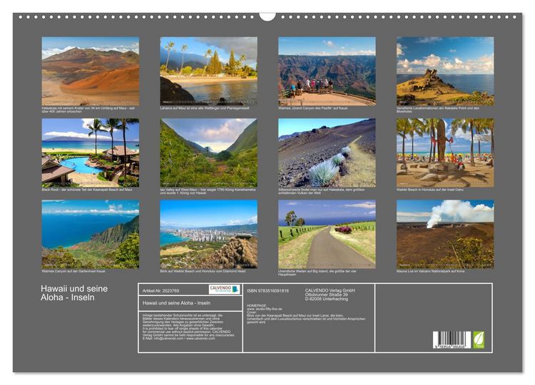 Produktbild: Hawaii und seine Aloha - Inseln (Wandkalender 2026 DIN A2 quer), CALVENDO Monatskalender