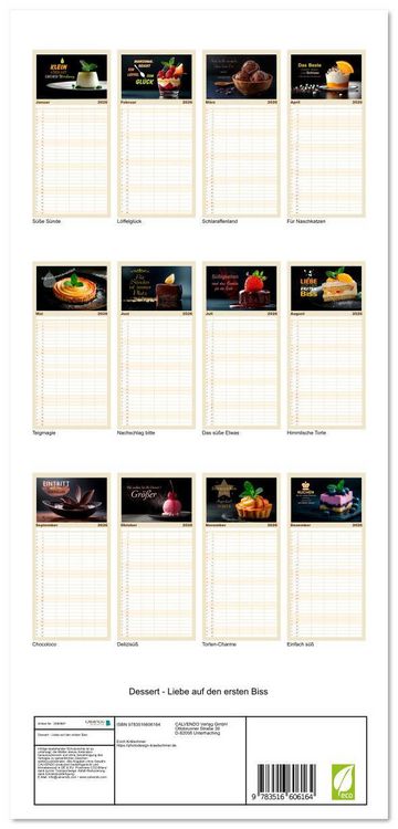 Produktbild: Familienplaner 2026 - Dessert - Liebe auf den ersten Biss mit 5 Spalten (Wandkalender, 21 x 45 cm) CALVENDO