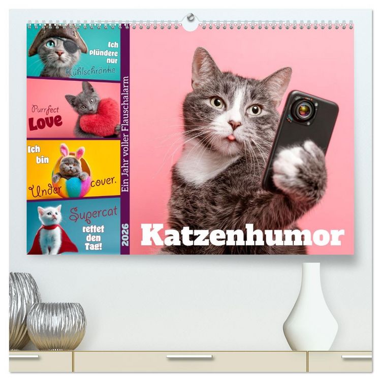 Produktbild: Katzenhumor - Ein Jahr voller Flauschalarm (hochwertiger Premium Wandkalender 2026 DIN A2 quer), Kunstdruck in Hochglanz