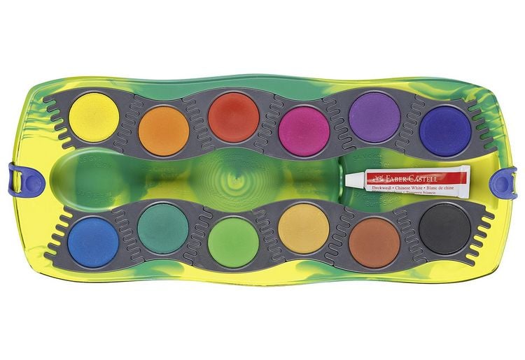 Produktbild: FABER-CASTELL Farbkasten Connector 12 Dino mit Deckwei&szlig; Blister