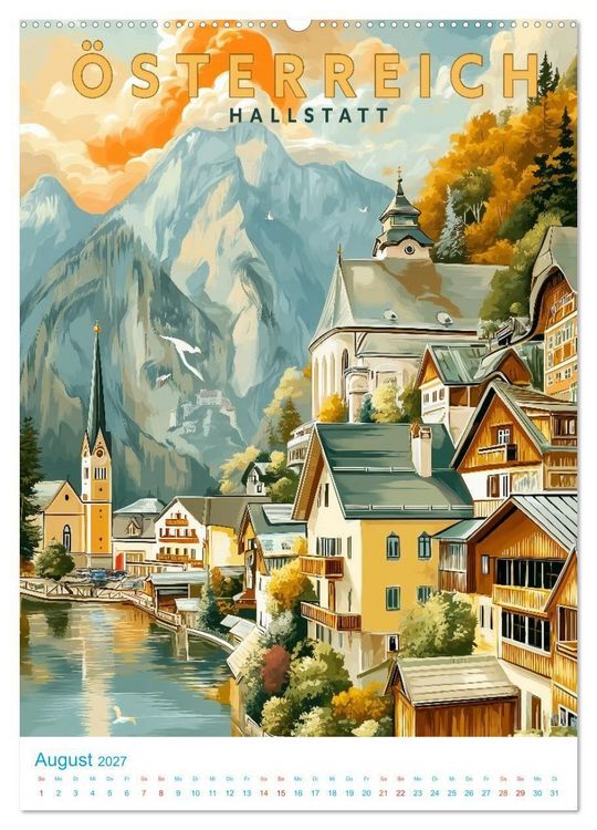 Produktbild: &Ouml;sterreich - Old School Poster Style (hochwertiger Premium Wandkalender 2027 DIN A2 hoch), Kunstdruck in Hochglanz