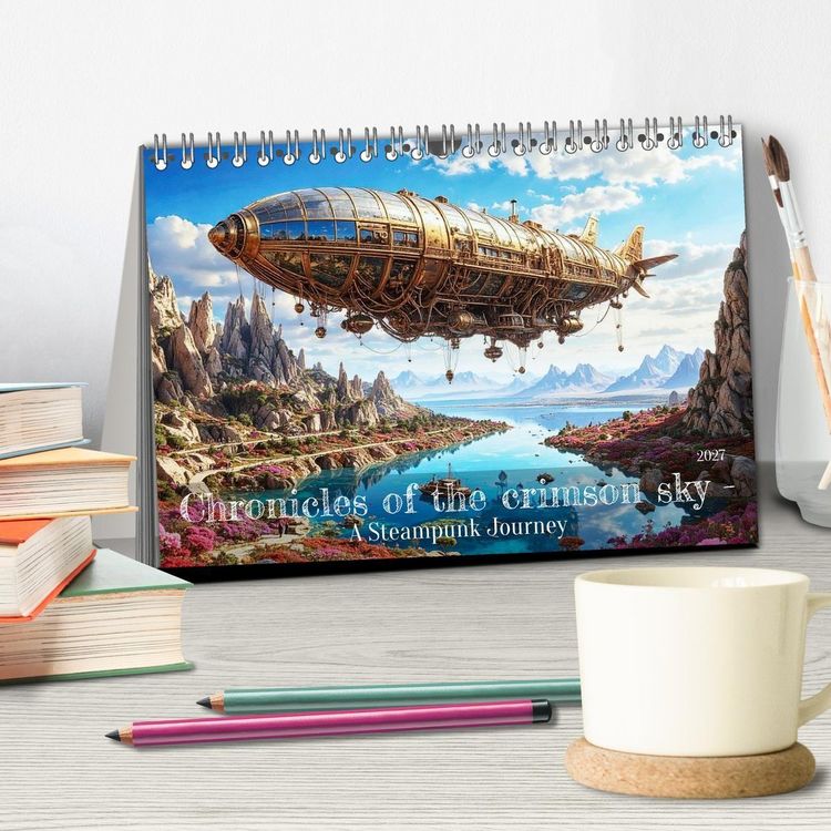 Produktbild: Chronicles of the crimson sky - A Steampunk Journey (Desk Calendar 2027 DIN A5 landscape), CALVENDO 12 Month DeskCalendar