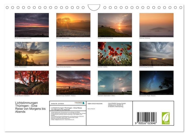 Produktbild: Lichtstimmungen Th&uuml;ringen - Eine Reise von Morgens bis Abends (Wandkalender 2026 DIN A4 quer), CALVENDO Monatskalender