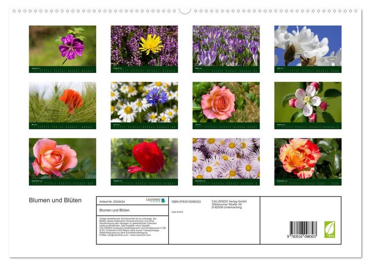 Produktbild: Blumen und Bl&uuml;ten (hochwertiger Premium Wandkalender 2026 DIN A2 quer), Kunstdruck in Hochglanz