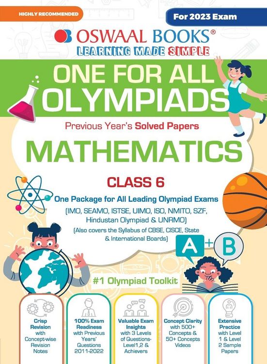Produktbild: Oswaal One For All Olympiad Previous Years' Solved Papers, Class-6 Mathematics Book (For 2023 Exam)