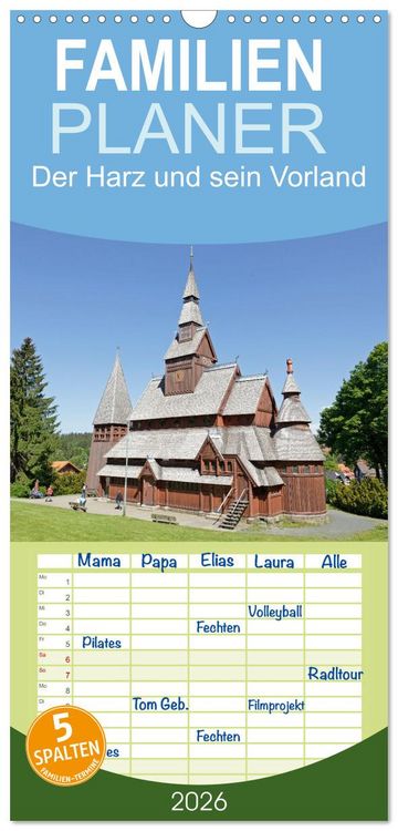 Produktbild: Familienplaner 2026 - Der Harz und sein Vorland mit 5 Spalten (Wandkalender, 21 x 45 cm) CALVENDO