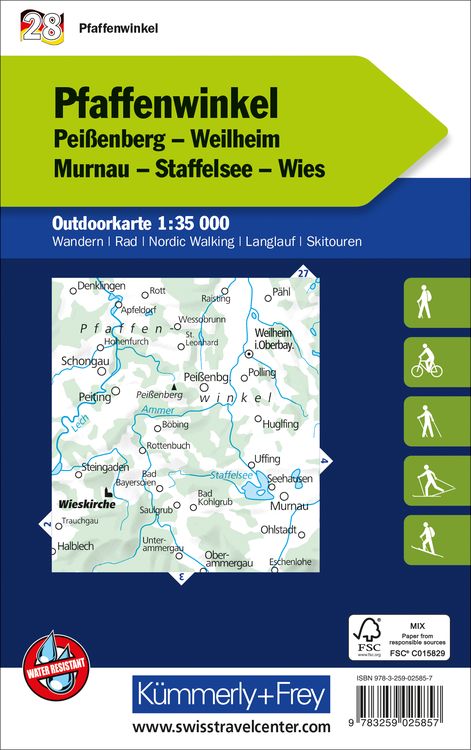 Produktbild: Pfaffenwinkel Peissenberg, Weilheim, Murnau, Staffelsee, Wies Nr. 28 Outdoorkarte Deutschland 1:35 000