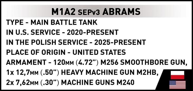 Produktbild: COBI Armed Forces 2633 - M1A2 SEPv3 Abrams PL, Bausatz 1:35, 1065 Klemmbausteine