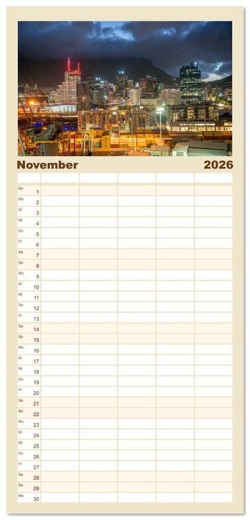 Produktbild: Familienplaner 2026 - Sehnsuchtsh&auml;fen in der Nacht mit 5 Spalten (Wandkalender, 21 x 45 cm) CALVENDO
