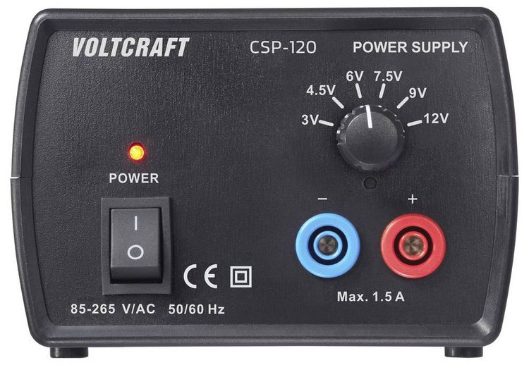 Produktbild: VOLTCRAFT CSP-120 Labornetzger&auml;t, einstellbar Gleichspannung 3 V, 4.5 V, 6 V, 7.5 V, 9 V, 12 V 1.5 A (max.) 18 W Anzahl Ausg&auml;nge 1 x