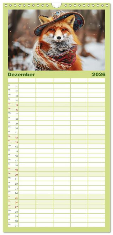 Produktbild: Familienplaner 2026 - Waldtiere mit Stil. Tierische Trendsetter in der Natur mit 5 Spalten (Wandkalender, 21 x 45 cm) CALVENDO