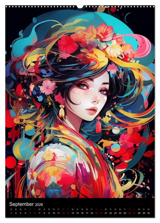 Produktbild: Manga Flower Girls (Wandkalender 2026 DIN A2 hoch), CALVENDO Monatskalender