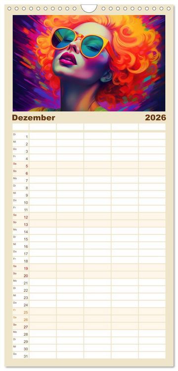 Produktbild: Familienplaner 2026 - Popart Prinzessin mit 5 Spalten (Wandkalender, 21 x 45 cm) CALVENDO