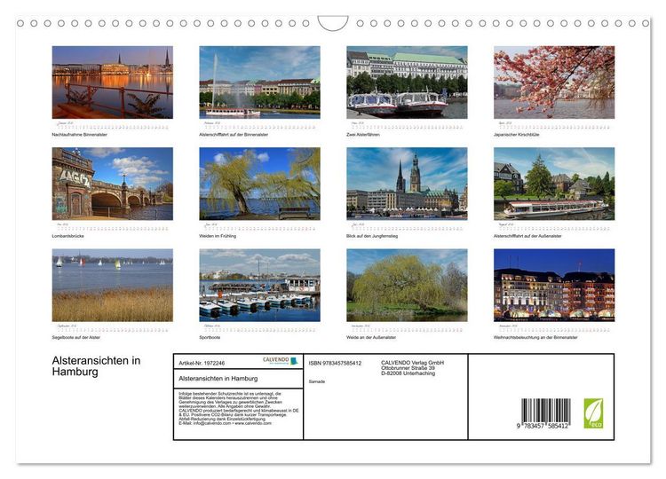 Produktbild: Alsteransichten in Hamburg (Wandkalender 2026 DIN A3 quer), CALVENDO Monatskalender