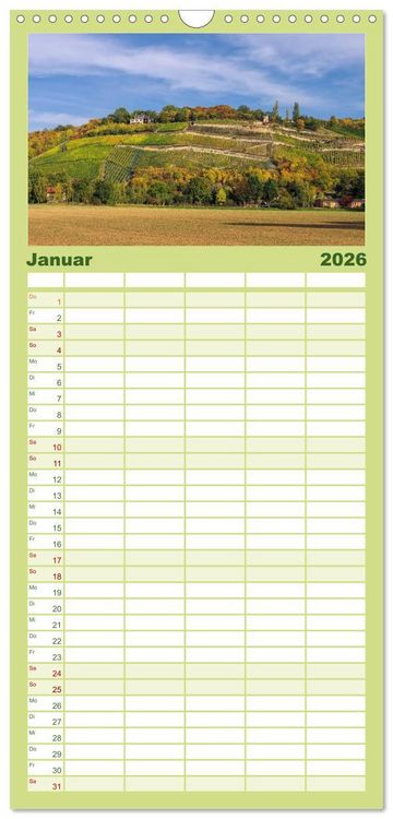 Produktbild: Familienplaner 2026 - Saale-Unstrut - Region aus Wein und Stein mit 5 Spalten (Wandkalender, 21 x 45 cm) CALVENDO
