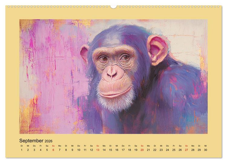 Produktbild: Majest&auml;tische Menschenaffen. Faszinierende Wesen in kunstvoller &Ouml;loptik (Wandkalender 2026 DIN A2 quer), CALVENDO Monatskalender