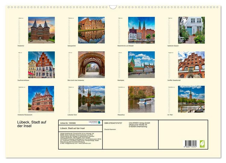 Produktbild: L&uuml;beck, Stadt auf der Insel (Wandkalender 2026 DIN A2 quer), CALVENDO Monatskalender