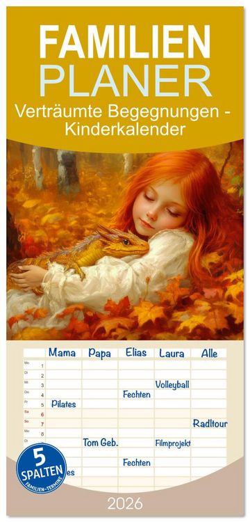 Produktbild: Familienplaner 2026 - Vertr&auml;umte Begegnungen - Kinderkalender mit 5 Spalten (Wandkalender, 21 x 45 cm) CALVENDO