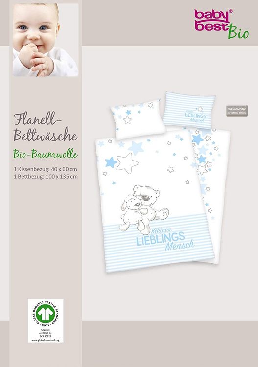 Produktbild: Herding 2685919063 - Lieblingsmensch, blau, Flanell Bettw&auml;sche Set, Bio Cotton, Mehrfarbig, 40 x 60 cm, 100 x 135 cm