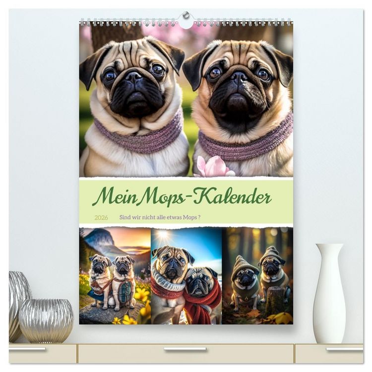 Produktbild: Mein Mops-Kalender (hochwertiger Premium Wandkalender 2026 DIN A2 hoch), Kunstdruck in Hochglanz