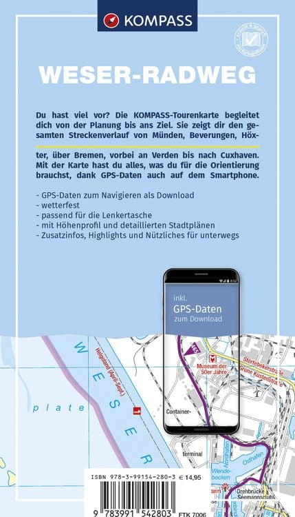 Produktbild: KOMPASS Fahrrad-Tourenkarte Weser-Radweg 1:50.000