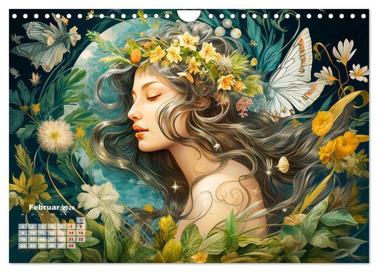 Produktbild: Bl&uuml;tenzauber - Farbenfrohe Illustrationen der G&ouml;ttin Flora (Wandkalender 2026 DIN A4 quer), CALVENDO Monatskalender