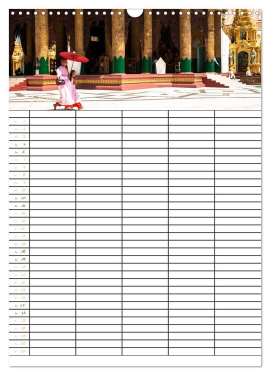 Produktbild: Goldenes Myanmar - Familienkalender 2026 (Wandkalender 2026 DIN A3 hoch), CALVENDO Monatskalender