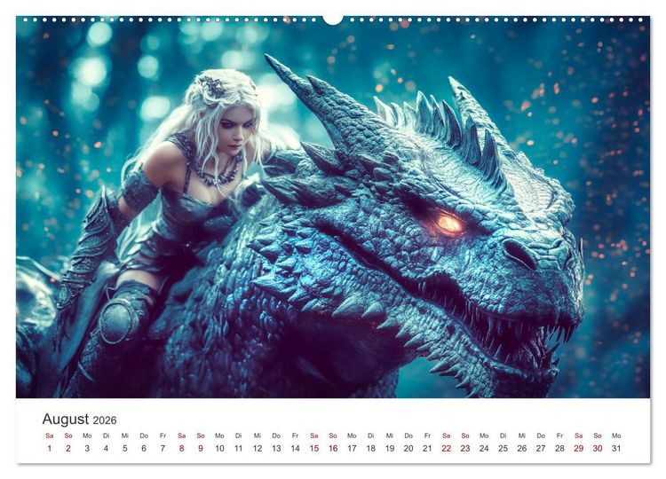 Produktbild: Kraft und Magie - Die Welt der Drachenkriegerinnen (hochwertiger Premium Wandkalender 2026 DIN A2 quer), Kunstdruck in Hochglanz