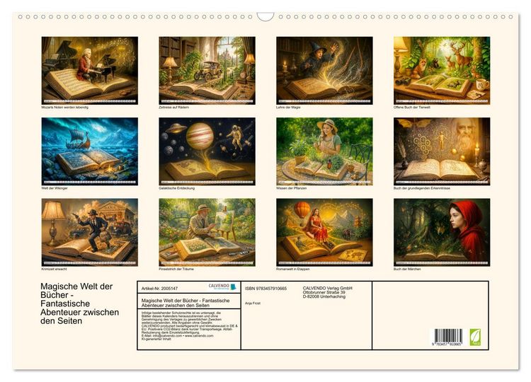 Produktbild: Magische Welt der B&uuml;cher - Fantastische Abenteuer zwischen den Seiten (Wandkalender 2026 DIN A2 quer), CALVENDO Monatskalender