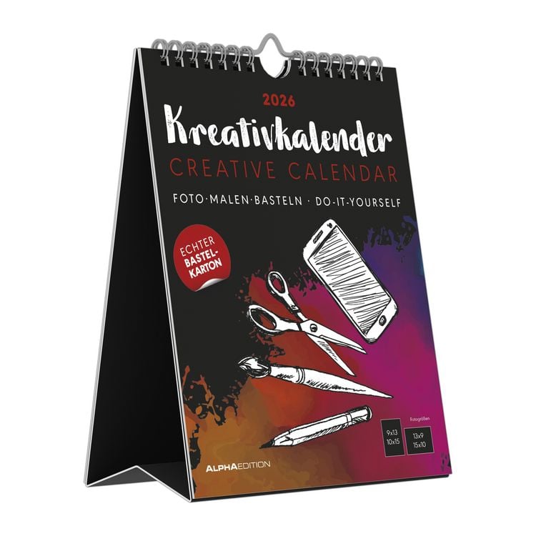 Bild vom Artikel Kreativ-Kalender Tischaufsteller hoch schwarz 2026 - 16 x 20 - Foto, Malen, Basteln A4 - datiert - Kreativkalender - Foto-Kalender - Alpha Edition vom Autor Alpha Edition