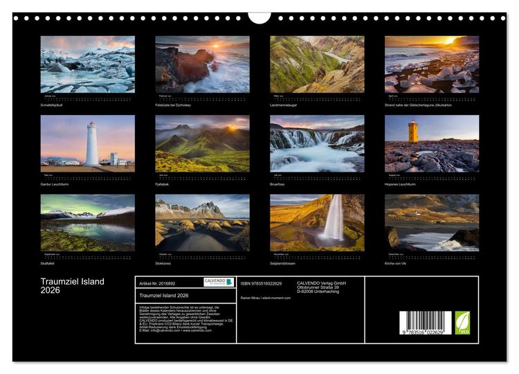 Produktbild: Traumziel Island 2026 (Wandkalender 2026 DIN A3 quer), CALVENDO Monatskalender