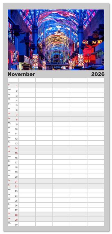Produktbild: Familienplaner 2026 - Las Vegas Nightlife - Neonlichter, Casinos und unvergessliche N&auml;chte mit 5 Spalten (Wandkalender, 21 x 45 cm) CALVENDO