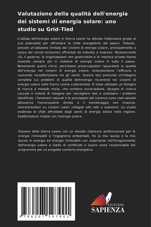 Produktbild: Valutazione della qualit&agrave; dell'energia dei sistemi di energia solare: uno studio su Grid-Tied