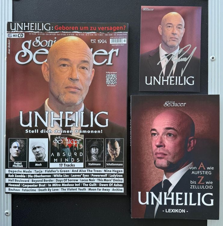 Produktbild: Unheilig signierte Fotokarte + Lexikon-Buch + Sonic Seducer 03/2026 Liebe Glaube Monster