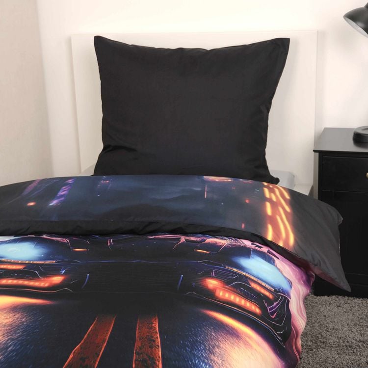 Produktbild: Young Collection 4859414050 - Neon Car Bettw&auml;sche, 80x80 cm + 135x200 cm, 100% Polyester