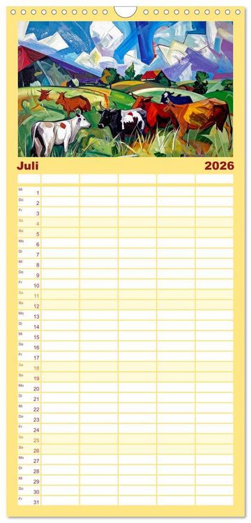 Produktbild: Familienplaner 2026 - Farbenfrohe Tierbilder mit 5 Spalten (Wandkalender, 21 x 45 cm) CALVENDO