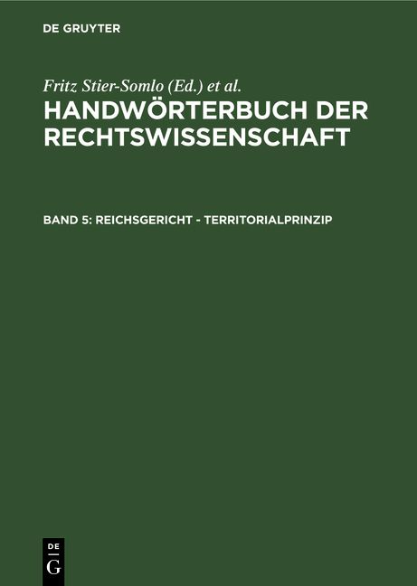 Produktbild: Handw&ouml;rterbuch der Rechtswissenschaft / Reichsgericht - Territorialprinzip