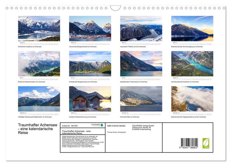 Produktbild: Traumhafter Achensee - eine kalendarische Reise (Wandkalender 2026 DIN A3 quer), CALVENDO Monatskalender