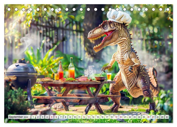 Produktbild: Dinosaurier-Alltag - Wenn sie nicht ausgestorben w&auml;ren! (Tischkalender 2026 DIN A5 quer), CALVENDO Monatskalender
