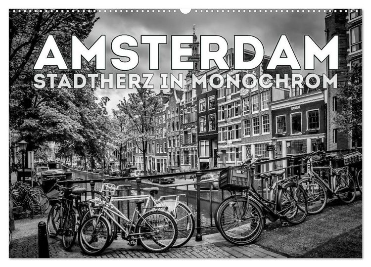 Produktbild: AMSTERDAM Stadtherz in Monochrom (Wandkalender 2026 DIN A2 quer), CALVENDO Monatskalender