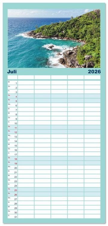 Produktbild: Familienplaner 2026 - Seychellen - unterwegs mit Julia Hahn mit 5 Spalten (Wandkalender, 21 x 45 cm) CALVENDO