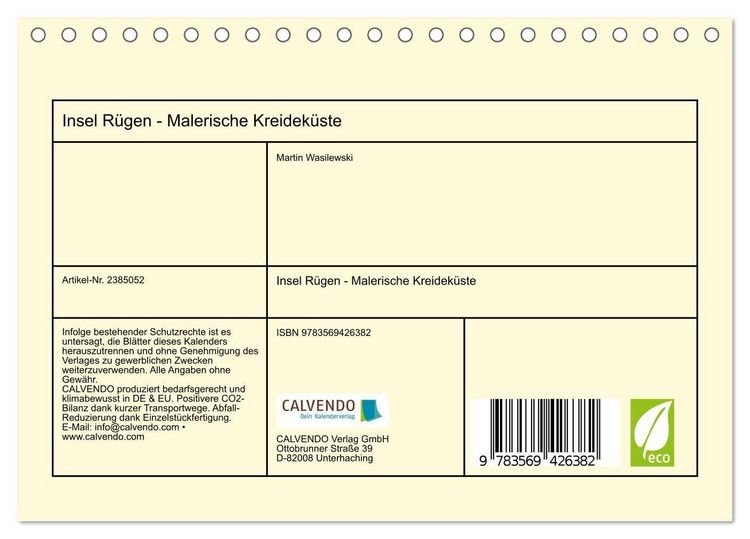 Produktbild: Insel R&uuml;gen - Malerische Kreidek&uuml;ste (Tischkalender 2027 DIN A5 quer), CALVENDO Monatskalender